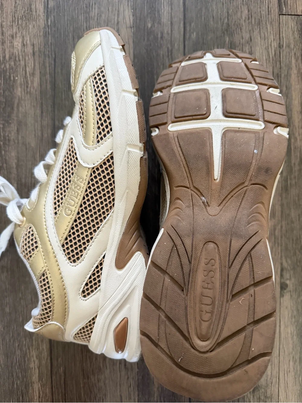 Guess Metallic Gold White Mesh Running Sneakers Tennis Shoes Athleisure Y2K 8
